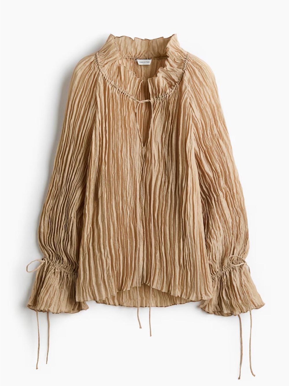 NWT H&M Edition Oversized Crinkled Blouse With Ruffled Collar (beige) Sz Medium - Picture 2 of 6